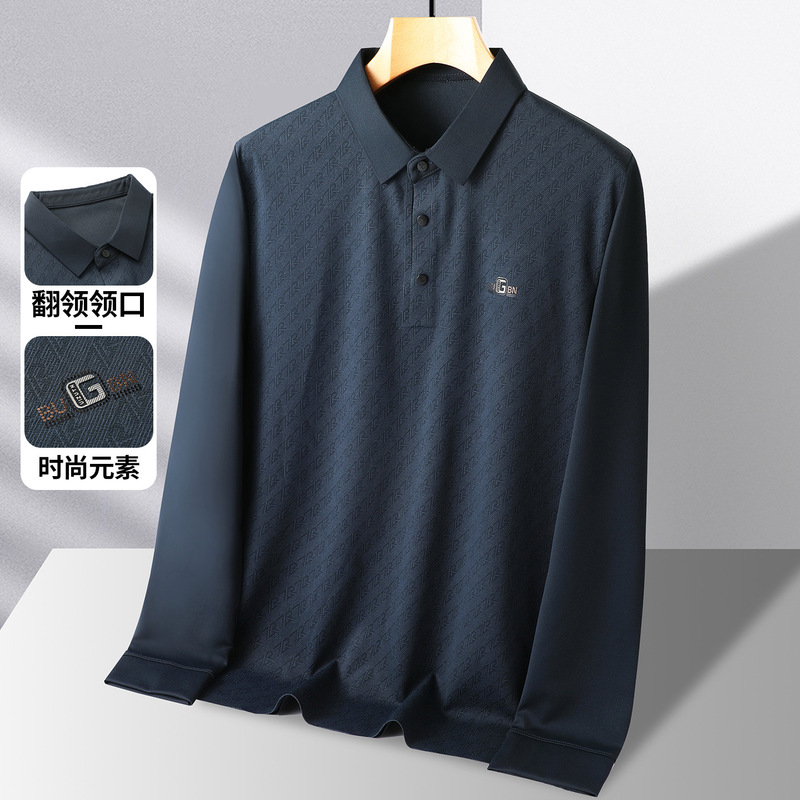2025新款爸爸秋装翻领t恤长袖春秋季男士打底polo衫中老年人衣服|undefined