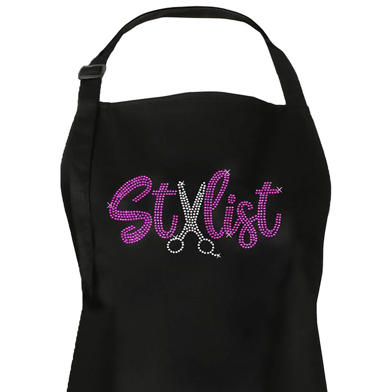 Delantal de poliéster de Amazon transfronterizo logotipo personalizado parche de diamante caliente manicura peluquero ropa de trabajo delantal al por mayor