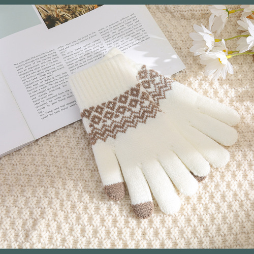 Factory direct sales winter warm touch screen plus velvet thickening student adult men and women same style imitation cashmere wave gloves