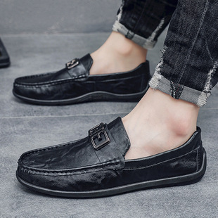 Spring Men's shoes 2024 New British style soft bottom men's casual leather shoes slip-on driving peas fashionable shoes