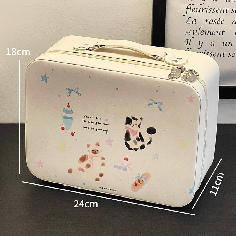 2024新型オリジナル子犬猫化粧バッグ携帯大容量スーツケース鏡付き化粧品収納ボックス|undefined