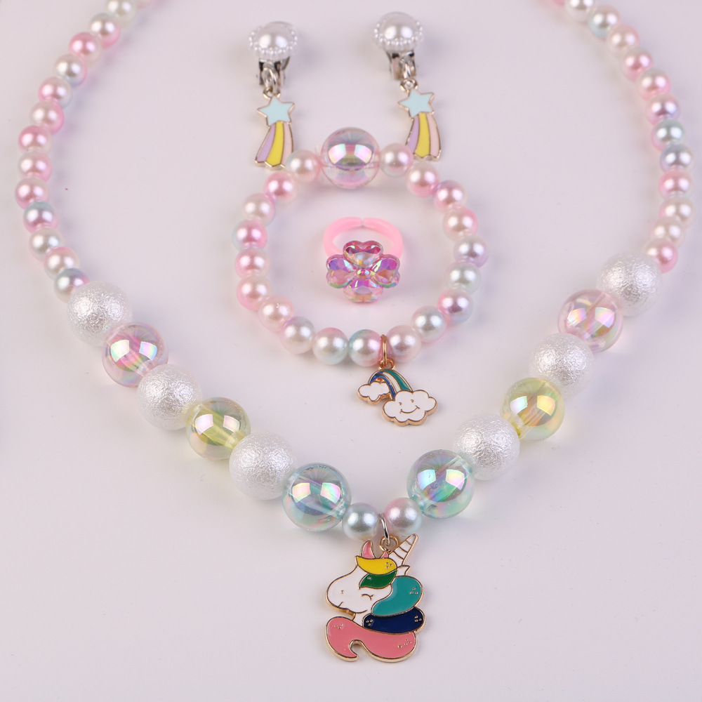 Estilo coreano de los niños collar de perlas pulsera traje unicornio collar niñas transfronterizo Accesorios Al Por Mayor