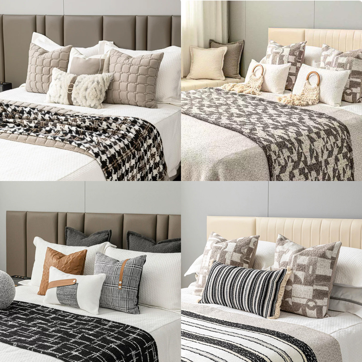 이탈리아 스타일의 가벼운 고급 호텔 모델 룸 부드러운 침구 조합 흑백 커피 멀티 피스 침대 깃발 빌라 장식