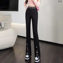 黑色开叉微喇叭裤女2023春季新款设计高腰垂感休闲百搭时尚喇叭裤