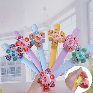 Paw Patrol Children's Decompression Toy Bracelet for Boys and Girls Cartoon Imitation Watch Snap Ring Flashing Glowing Rotating Gyro