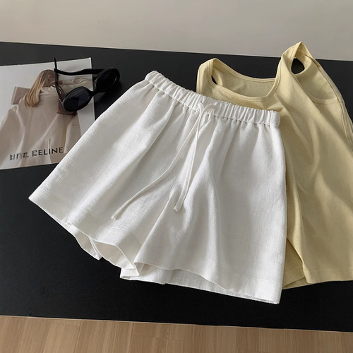 2025 Summer Texture White Elastic Waist Yamamoto High-Waist Commuting Versatile Elegant Cotton Linen Casual Pants