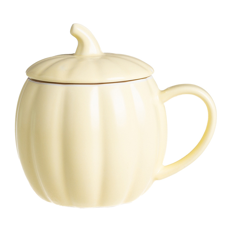 Taza de cerámica con diseño de calabaza - Con tapa - Para oficina, desayuno, café y agua - Creativa y adorable