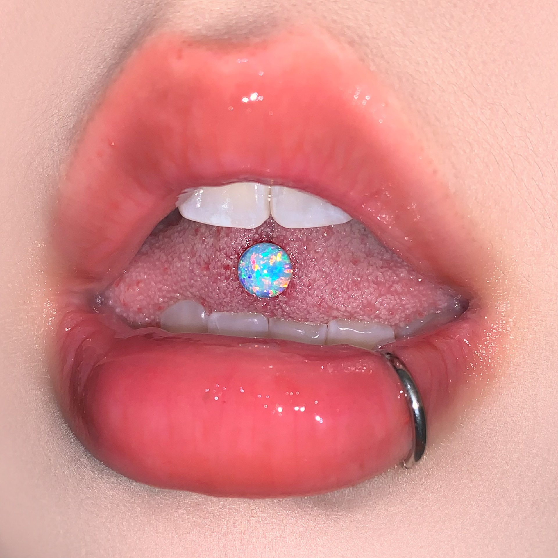 Opal Tongue Barbell Steel Titanium External Thread Tongue Ring Piercing Jewelry Hot Girl detail image 12