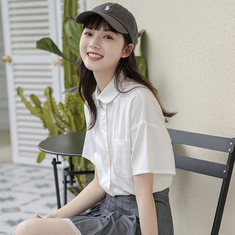 White Jk Shirt for Women, New Summer Japanese Style, Loose Student Uniform, Doll Collar, Unique Design, Thin Top White Jk Shirt for Women, New Summer Japanese Style, Loose Student Uniform, Doll Collar, Unique Design, Thin Top