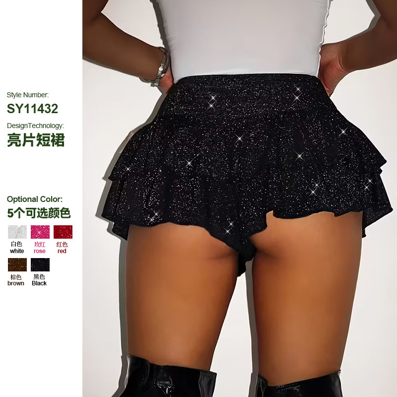 New Women's Fashion Sequin Miniskirt Amazon Cross-Border European and American Sexy Party Performance Skirt