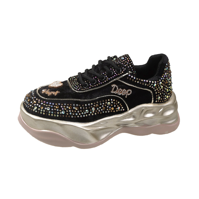 Strass papa chaussures vêtements d'extérieur pour femmes automne et hiver nouvelle mode à semelles épaisses chaussures de sport décontractées en daim chaussures simples à la mode_voghion.com