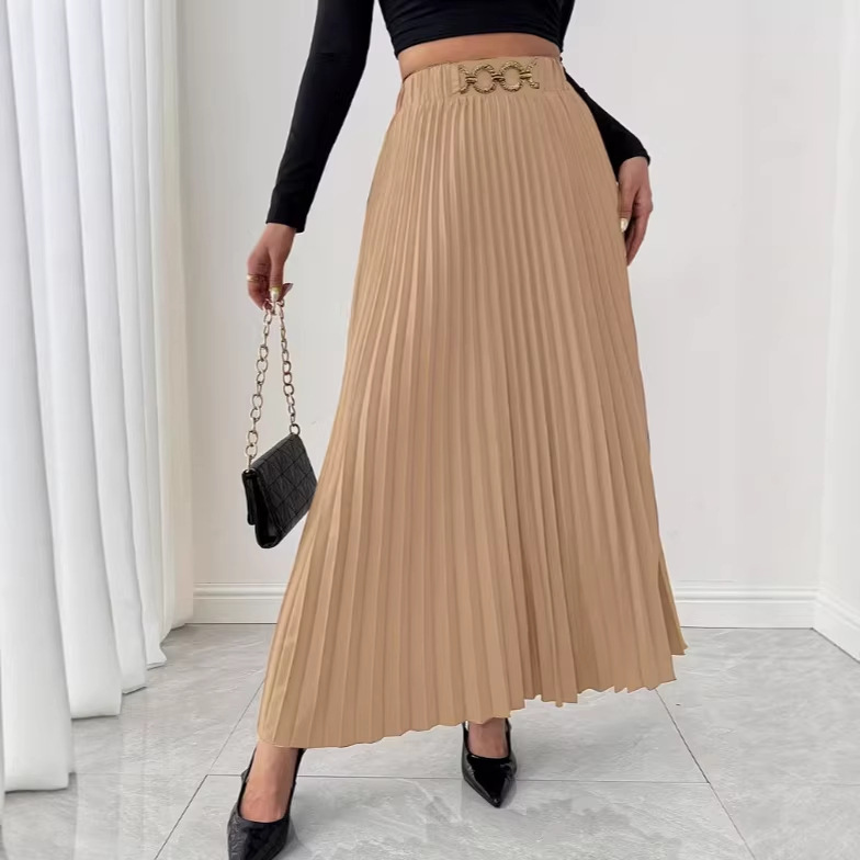 Vêtements pour femmes - Nouvelle jupe midi plissée polyvalente - Taille haute - Coupe trapèze_voghion.com