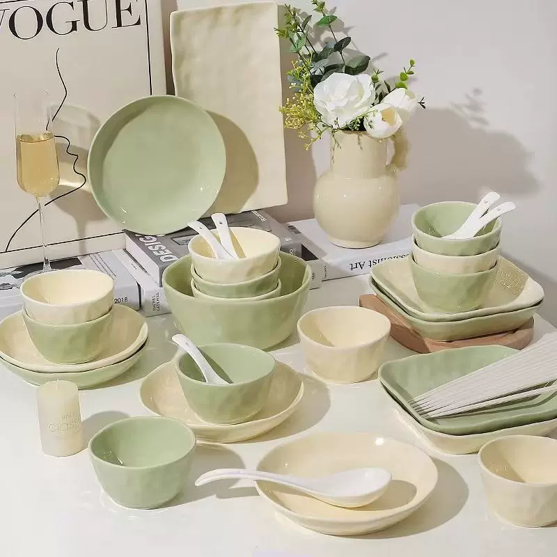 奶油风陶瓷碗餐具 浅色系列家用餐盘碗具高颜值汤碗乔迁礼品瓷碗