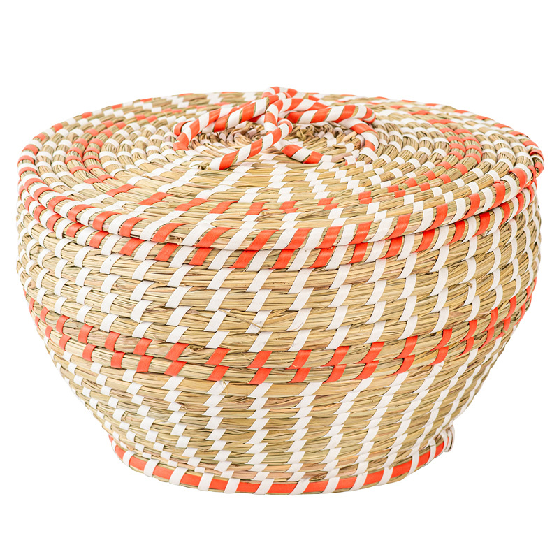 定制草编花篮收纳筐子零食筐家用篮收纳盒手提蕾丝圆形跨境杂物筐