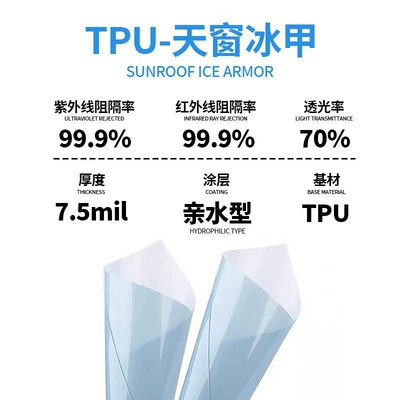 Car Film Tpu Ice Armor Film Panoramic Sunroof Film Ppf Black Crystal Heat Insulation Film Car Roof Sun Protection Explosion-Proof Solar Film (Automotive Film) - 152-1m-tpu-blue-crystal-skylight-ice-armor-film-75mil