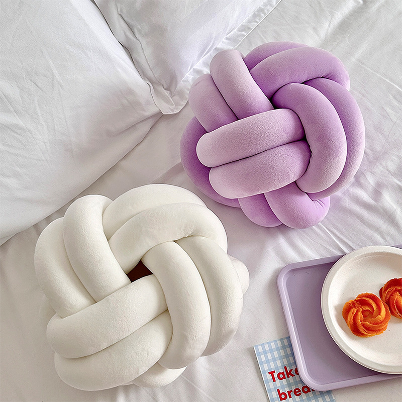 Ins Style Spherical Two-Strand Knotted Ball Sofa Pillow Hand-Woven Velvet Cushion Bed Bedside Pillow Cushion