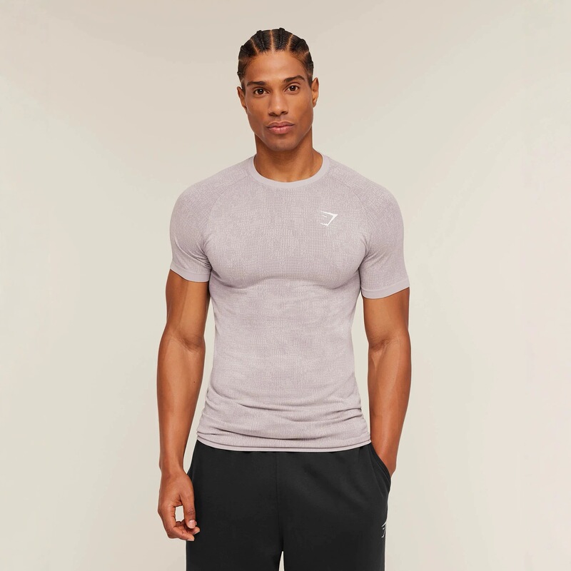 GYMSHARK New Muscle Shark Trendy Sports Fitness Milk Silk Camouflage Print Short Sleeve Tight T-Shirt Top