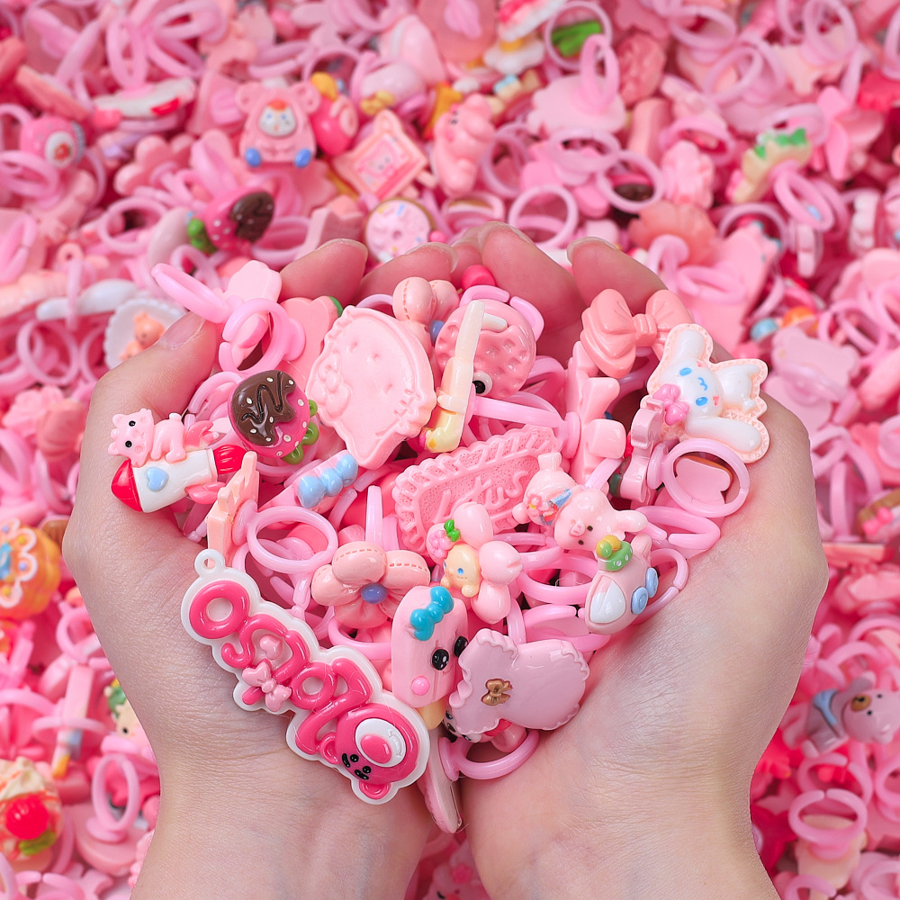 卡通小戒指色系混合称斤可爱手工diy饰品配件奶油胶树脂小配件