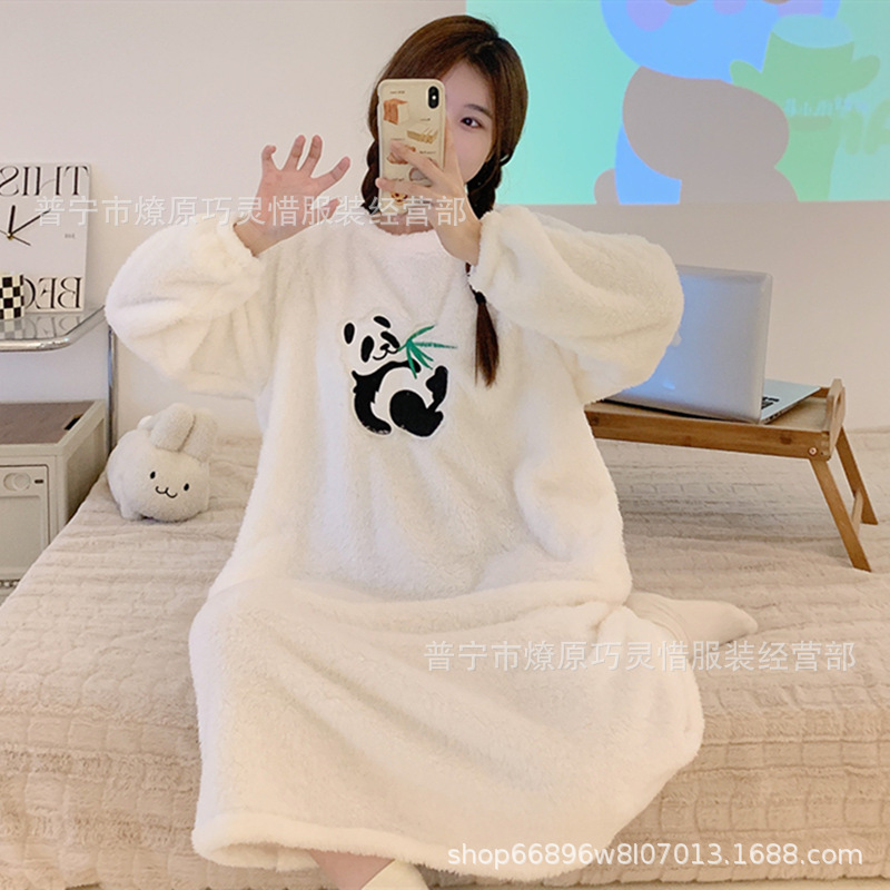 Pijamas de mujeres otoño invierno de franela lindo dibujo animado 2024 nuevo coral de lana gruesa falda cálida ropa para el hogar
