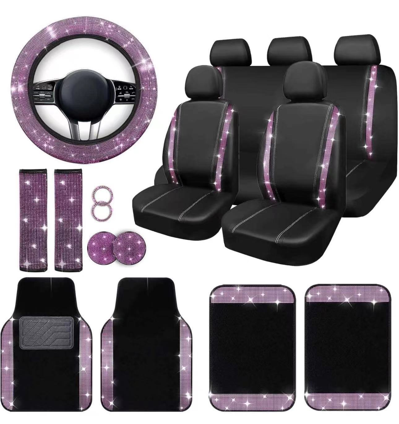 Cubierta de asiento de coche transfronteriza cuero brillante diamante coche almohadilla coche volante cubierta interior accesorios 20 unidades conjunto