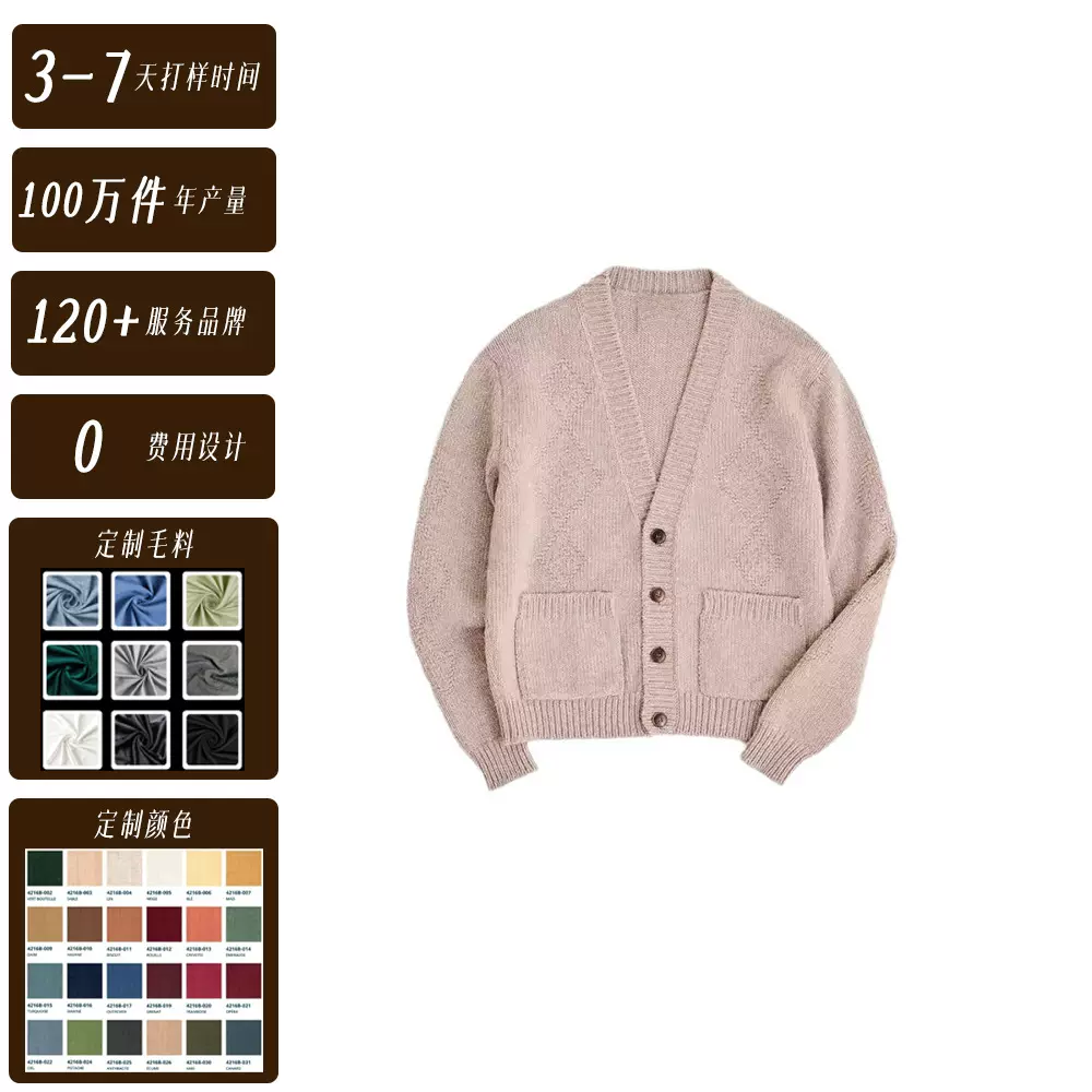 纱美特毛织工厂春季男装针织V领开衫新款复古简约青年羊毛外套