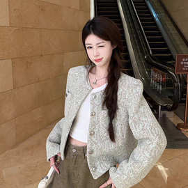 小香风粗花呢外套女春秋新款高级感短款气质宽松长袖上衣