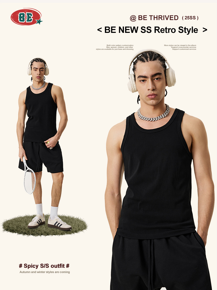 BE Men's Wear | 2025 verano europeo y americano transfronterizo exclusivo de color sólido fitness deportes y ocio chaleco básico para hombres y mujeres