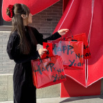 红色喜庆新年礼品袋服装店塑料手提袋子购物袋喜乐福袋定包装袋制