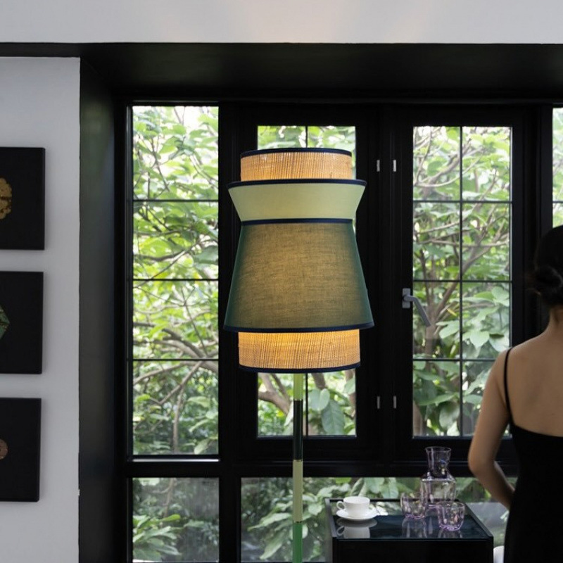 Rare Study Room Item! Handcrafted Bamboo Green Floor Lamp with Auspicious Meaning for Study, Living Room, and Bedroom Ambiance