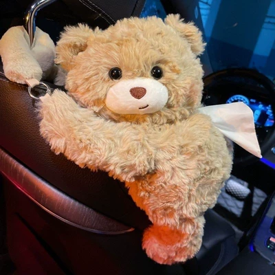 2026 New Model Car Tissue Box Creative Car Decoration Car Tissue Hanging Bag Cute Bear Hanging Storage Organizer (Car tissue box/set) - little-warm-bear-tissue-bag
