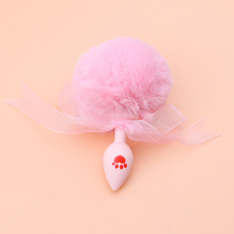 Cat Paw Anal Plug with Fluffy Fox Tail, Silicone Anal Beads Training Toy — detail image 9