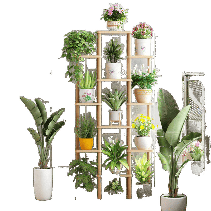 Estante de flores de madera sólida multicapa interior piso sala de estar decoración simple rack de flores verdes multicarnose orquídeas colgantes