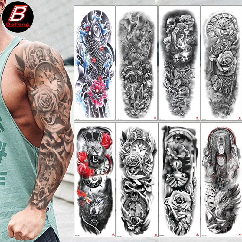 Wholesale New Full Arm Tattoo Stickers European and American Waterproof Tattoo Temporary Simulation Tattoo Stickers Cross-Border Set