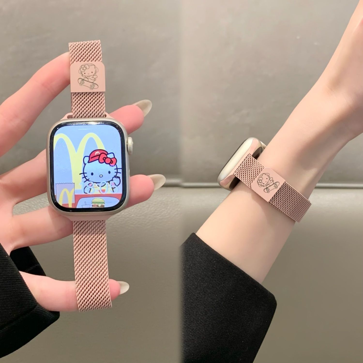 Suitable for Apple iWatch Strap Cute Kt Cat Fine Milanese Metal Magnetic Applewatchs10