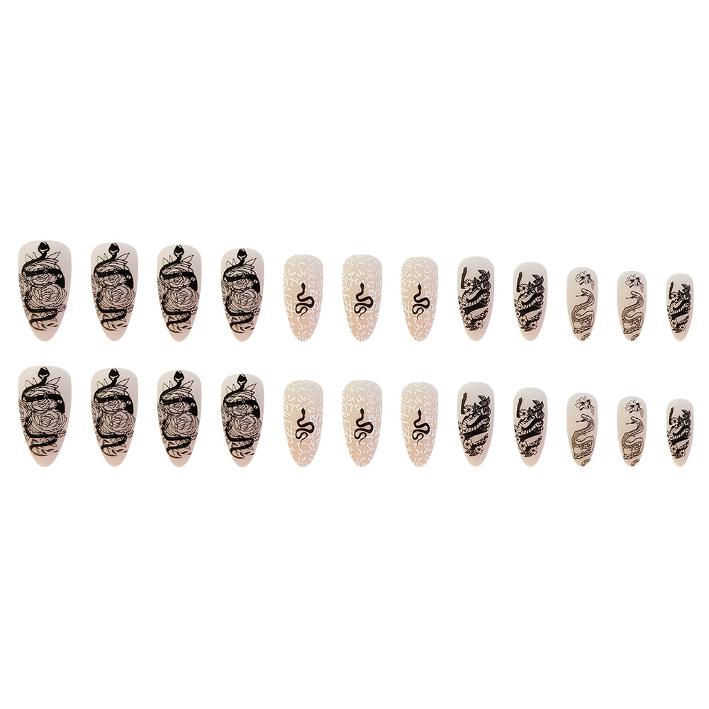 Comercio extranjero venta más oscura brillante desgaste de uñas rosas serpiente manicure 24 piezas de uñas falsas europeas y americanas al por mayor image 6