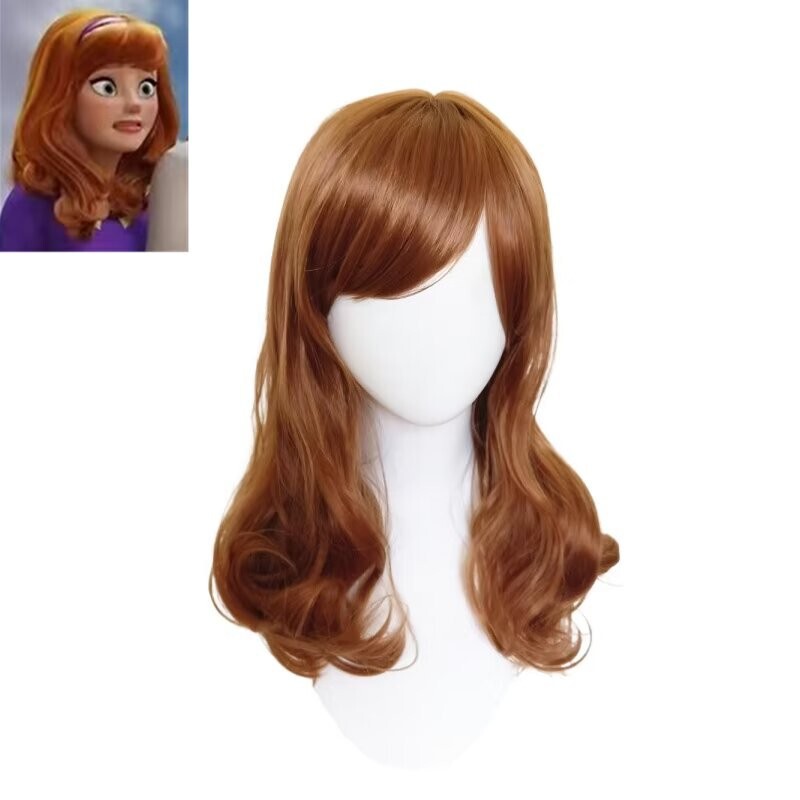 Scooby-Doo Daphne Anime Wig Female Cosplay Realistic Scalp Curly Hair High-Temperature Fiber Realistic Simulation