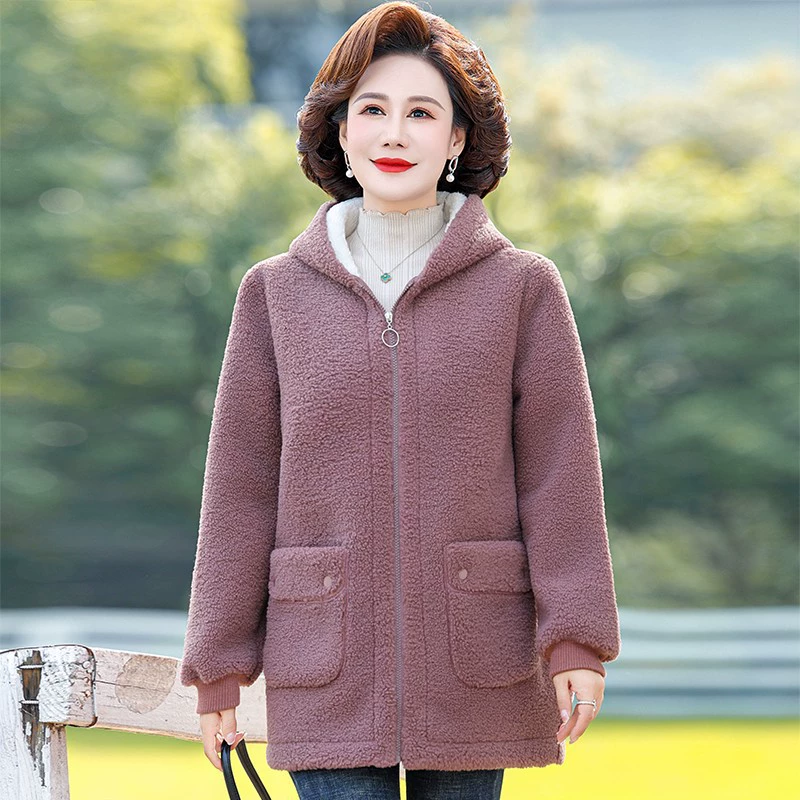 Мама осень-зима кашемировая хлопчатобумажная куртка 2024 новая женская одежда среднего и пожилого возраста бархатная куртка из хлопчатобумажной куртки