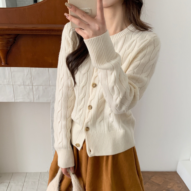 Casual Style Cardigan Knitwear for Women, Cable Knit Sweater, Loose Round Neck Wool Sweater, Long Sleeve Wholesale Japanese and Korean Casual Style Casual Style Cardigan Knitwear for Women, Cable Knit Sweater, Loose Round Neck Wool Sweater, Long Sleeve Wholesale Japanese and Korean Casual Style