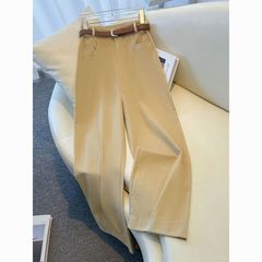 カーキ色の9分のワイドパンツの女性春と秋の年の新型のハイウエストはやせています。
