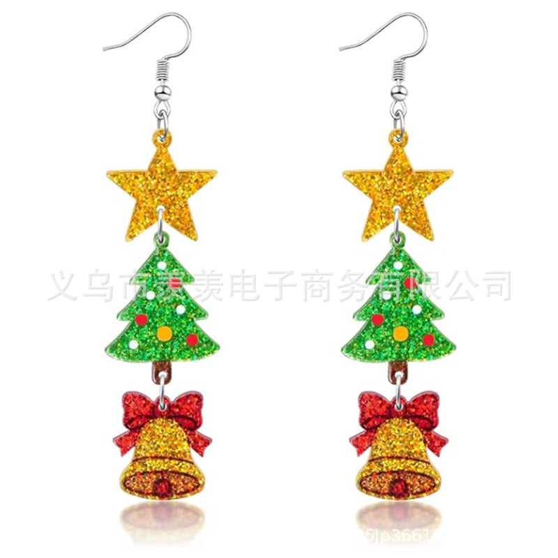 Cross-Border Hot-Selling Jewelry 1 Pair of Christmas Acrylic Christmas Hats Christmas Tree Gingerbread Man Pendant Earrings for Women
