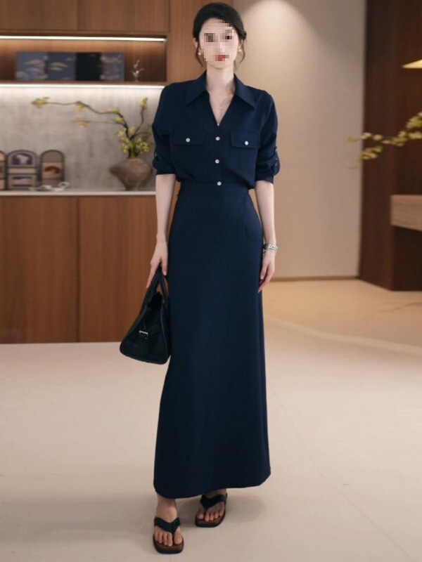 亚马逊时尚连衣裙女2025早秋新款洋气质中长款休闲外贸假两件裙子|undefined