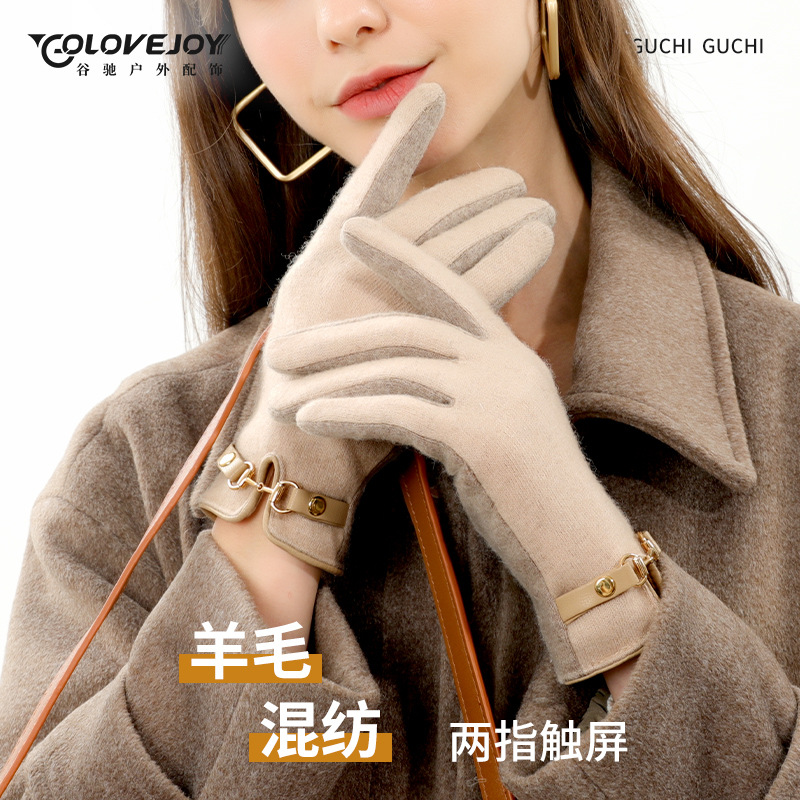 Otoño e invierno guantes de lana de felpa de estilo coreano lana de felpa a prueba de frío a prueba de viento forro de lana engrosada pantalla táctil guantes calientes