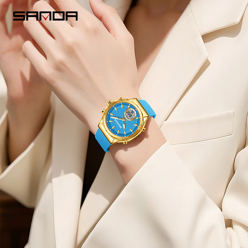 SANDA SANDA reloj electrónico multifuncional doble pantalla reloj deportivo reloj despertador cronógrafo de escuela secundaria relojes de estudiantes masculinos y femeninos