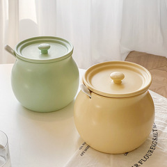 Household Cream Yellow Pepper Oil Pot with Lid Ceramic Spice Container, Large Capacity