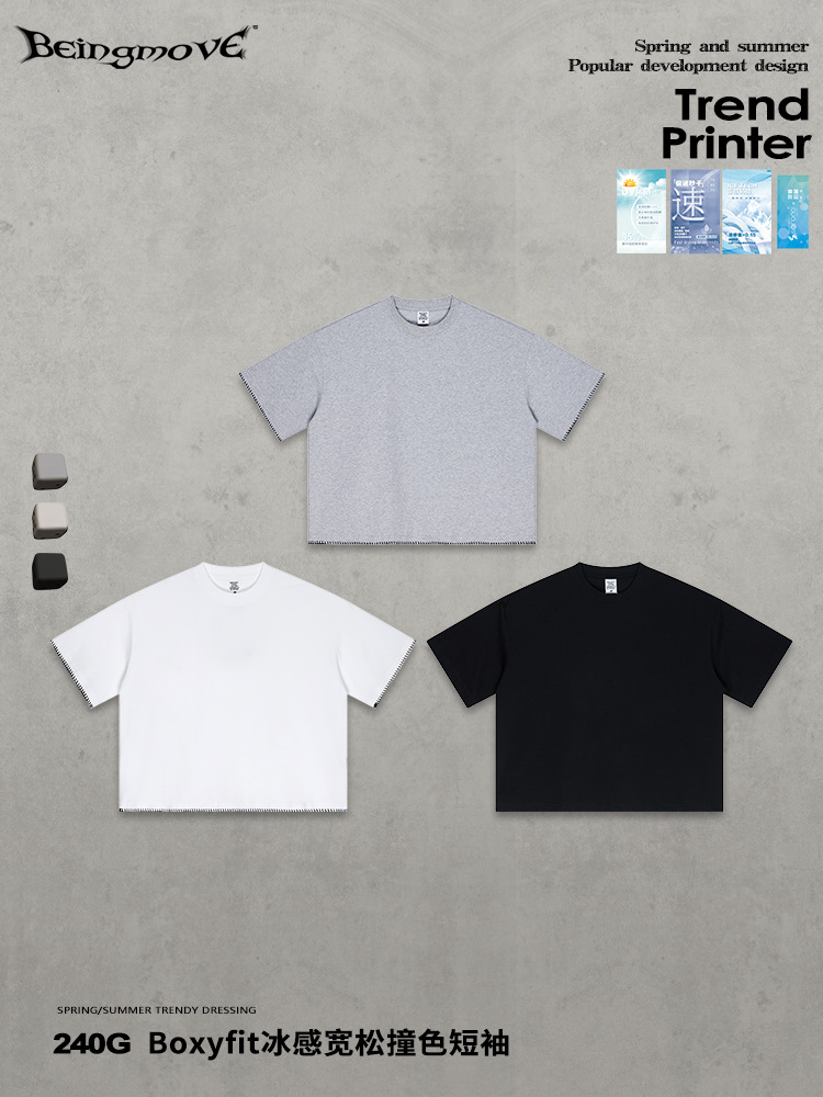 Calle secada| Marca de moda americana BOXY corto ancho 240G Solona camiseta de manga corta suelta gran chaqueta de hombre hombre