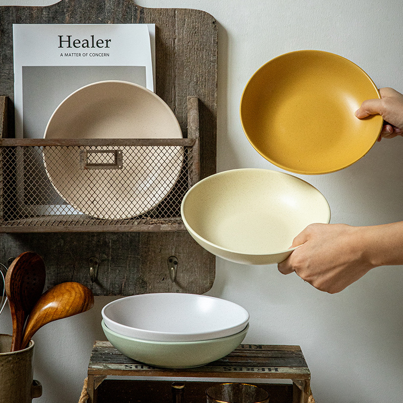 Tazón de verduras Ike Plato profundo mate de 8 pulgadas Tazón de cerámica con esmalte de sésamo especial Plato de sopa Ike de alto valor Exportación transfronteriza