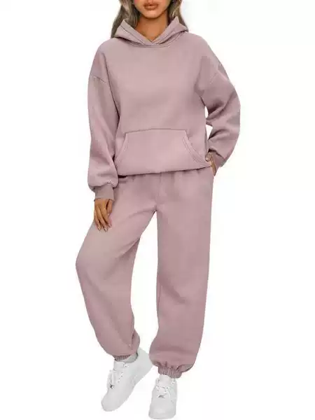 AliExpress best-selling US size solid color hooded sweatshirt women's set, autumn and winter cross-border foreign trade hot-selling loose sports suit