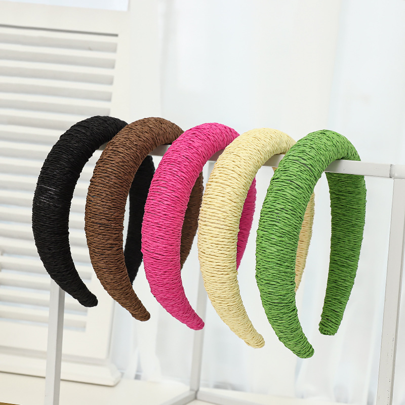 Retro Solid Color Straw Hair Band3