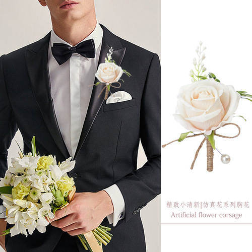 New rose corsage wedding men's groomsmen brooch outdoor party decoration wedding supplies wholesale corsage wholesale