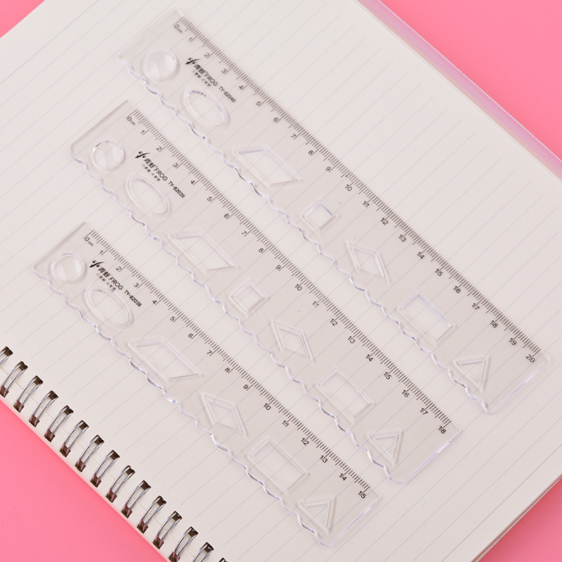 Small Frog 15 18 20cm Plastic Ruler Transparent Ruler with Wavy Line Hollow Hole Ruler 